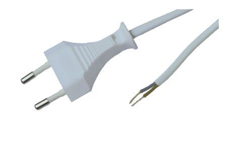 2 m aansluitsnoer 70 °C met ovale platte steker 2x 0,75 qmm wit