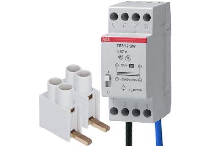 optioneel ABB TS8 beltransformator gemonteerd (primair bedraad) 2P 8V - 1A